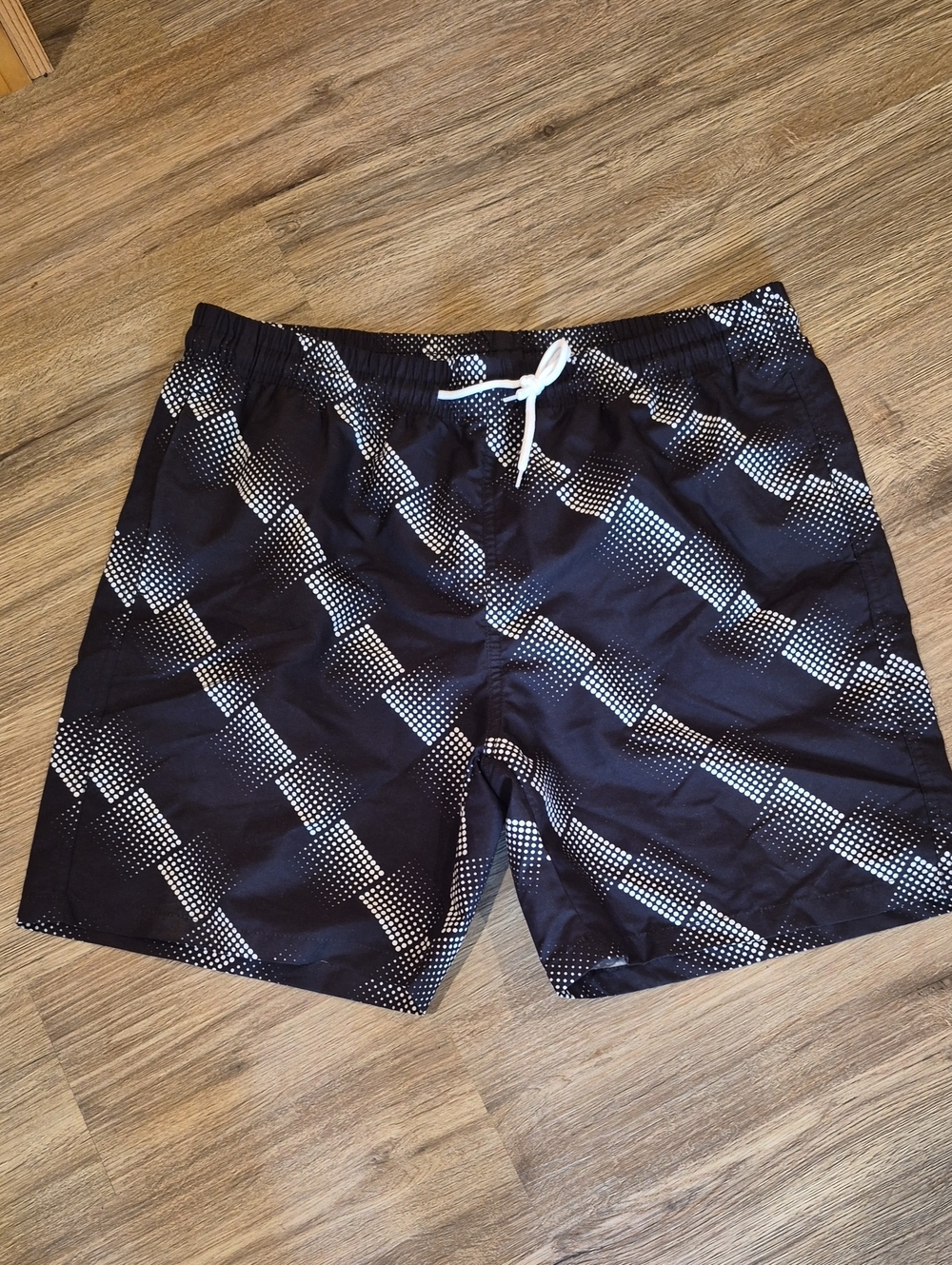 Amazon Essentials Black Swim Trunks with White Dot Pattern